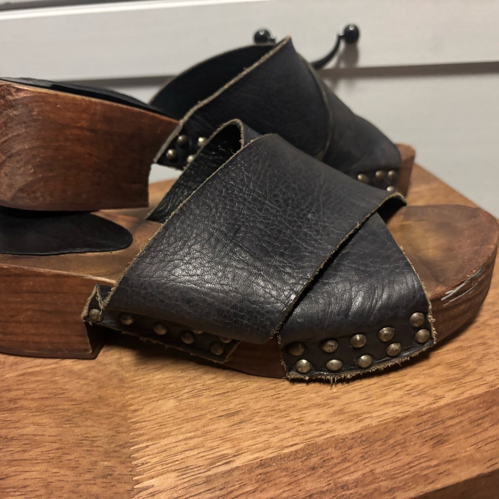 Black Leather Studded Platform Sandals